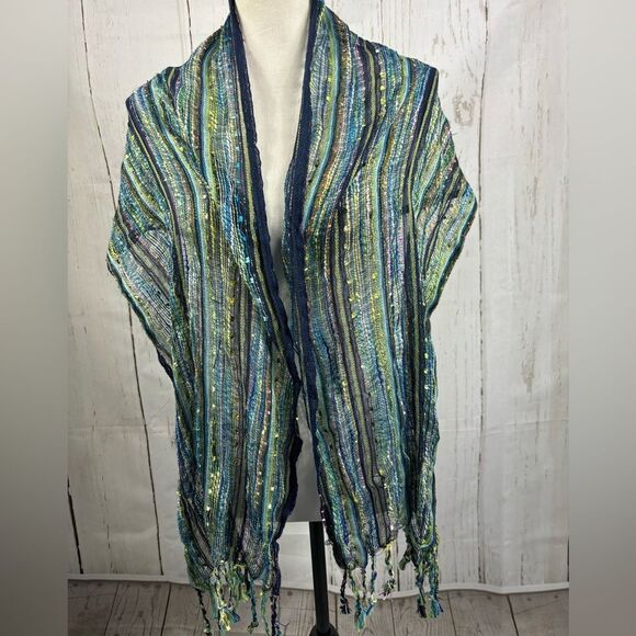 ‼️final must bundle‼️ Green Shades Multicolored Rectangle Scarf Wrap Boucle - Picture 2 of 6